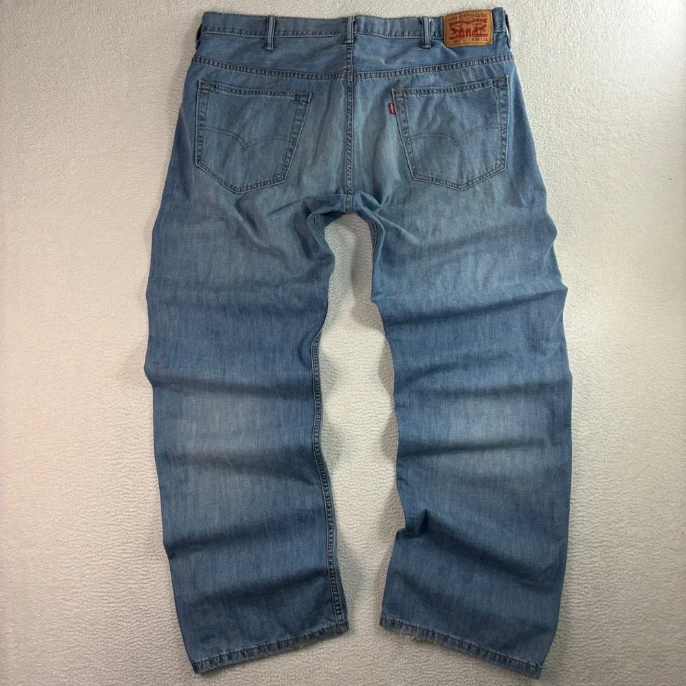Levis 569 Loose Straight Jeans Men 38x34 Blue Faded Skater Baggy Whiskered